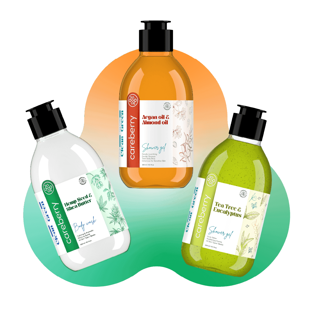 Radiant Skin Revival : Combo nettoyant pour le corps de luxe - graines de chanvre, arbre à thé et eucalyptus, argan et amande, baies dorées et poussière d'or (100 ml chacun)